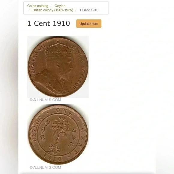 🪙Ceylon 1 cent  coin 🪙 (1910) for your collection 🪙 - Picture 3 of 4